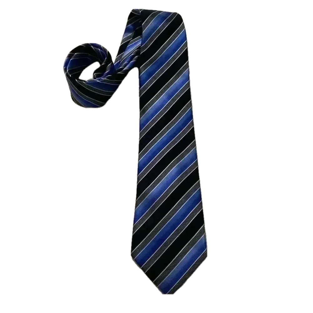 Sean John blue black white striped men 100% silk preppy formal  necktie.